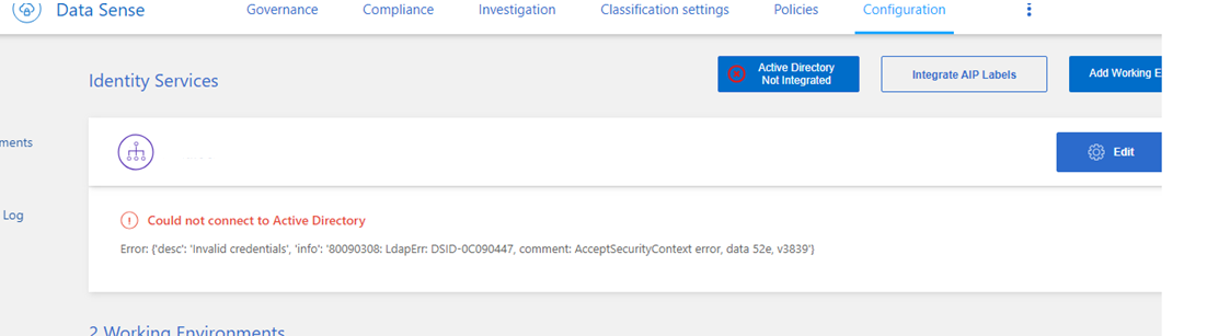 BlueXP Classification not showing the mapped volumes configuration
